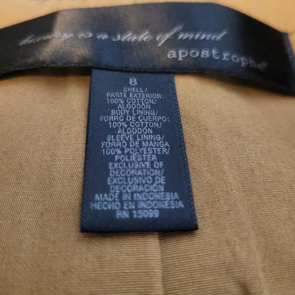 APOSTROPHE WOMENS SIZE 8 GRAY STRIPED STRUCTURED BLAZER-TIES IN THE FRONT - Picture 14 of 15